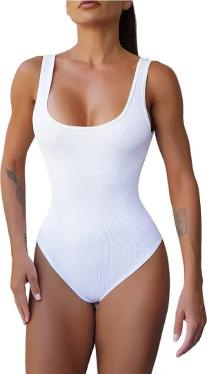 Womens Sexy Bodysuits Tummy Control Square Neck Seamless Shapewear Sleeveless Tank Tops