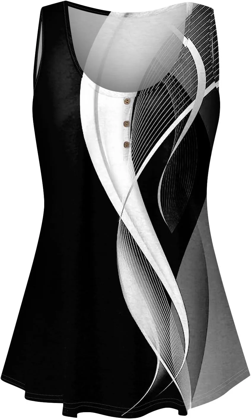 Womens Sleeveless Summer Tank Top Oversized Trendy Crew Neck Tunic Tops Comfy Loose Fit Print Soft Tank Tops