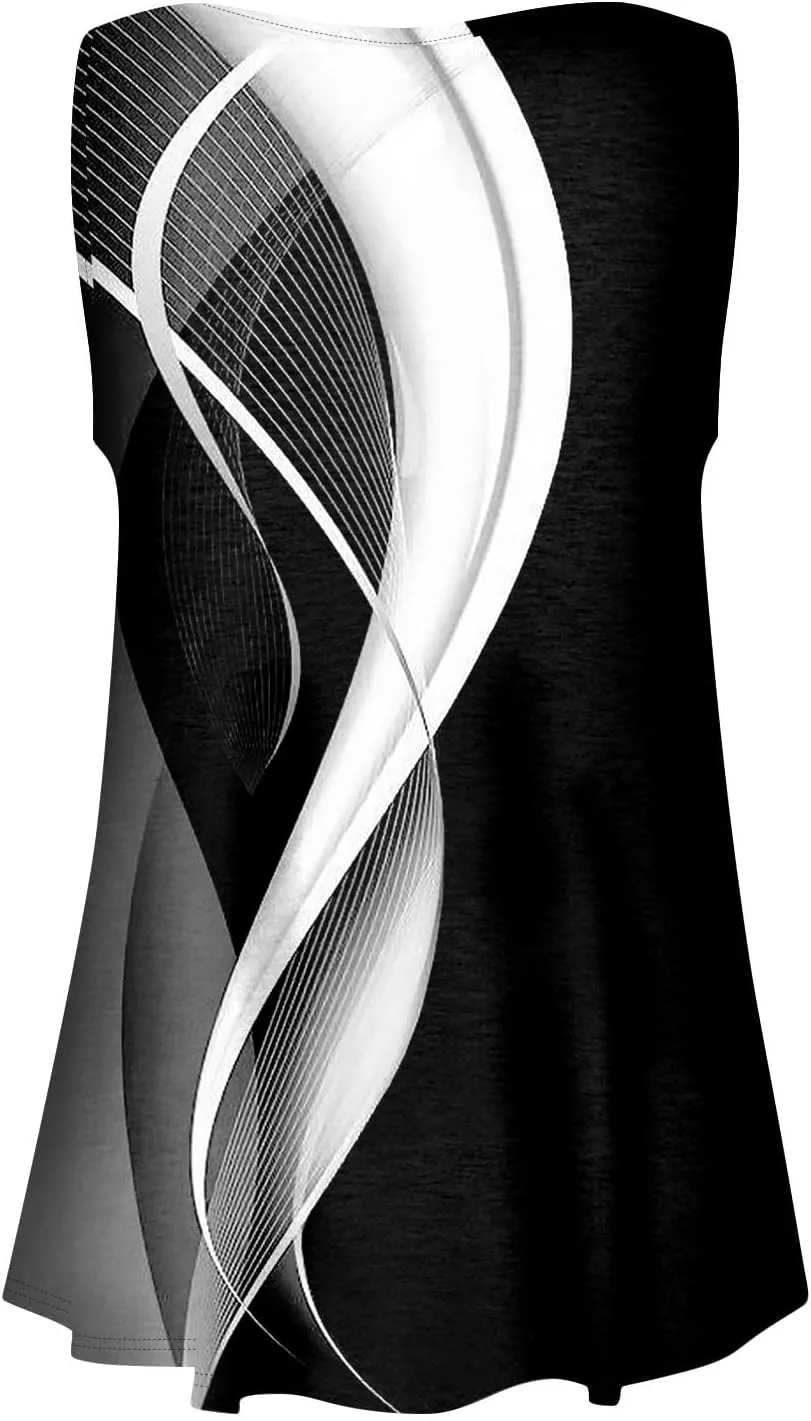 Womens Sleeveless Summer Tank Top Oversized Trendy Crew Neck Tunic Tops Comfy Loose Fit Print Soft Tank Tops