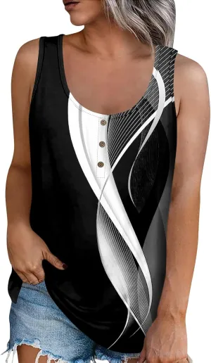 Womens Sleeveless Summer Tank Top Oversized Trendy Crew Neck Tunic Tops Comfy Loose Fit Print Soft Tank Tops