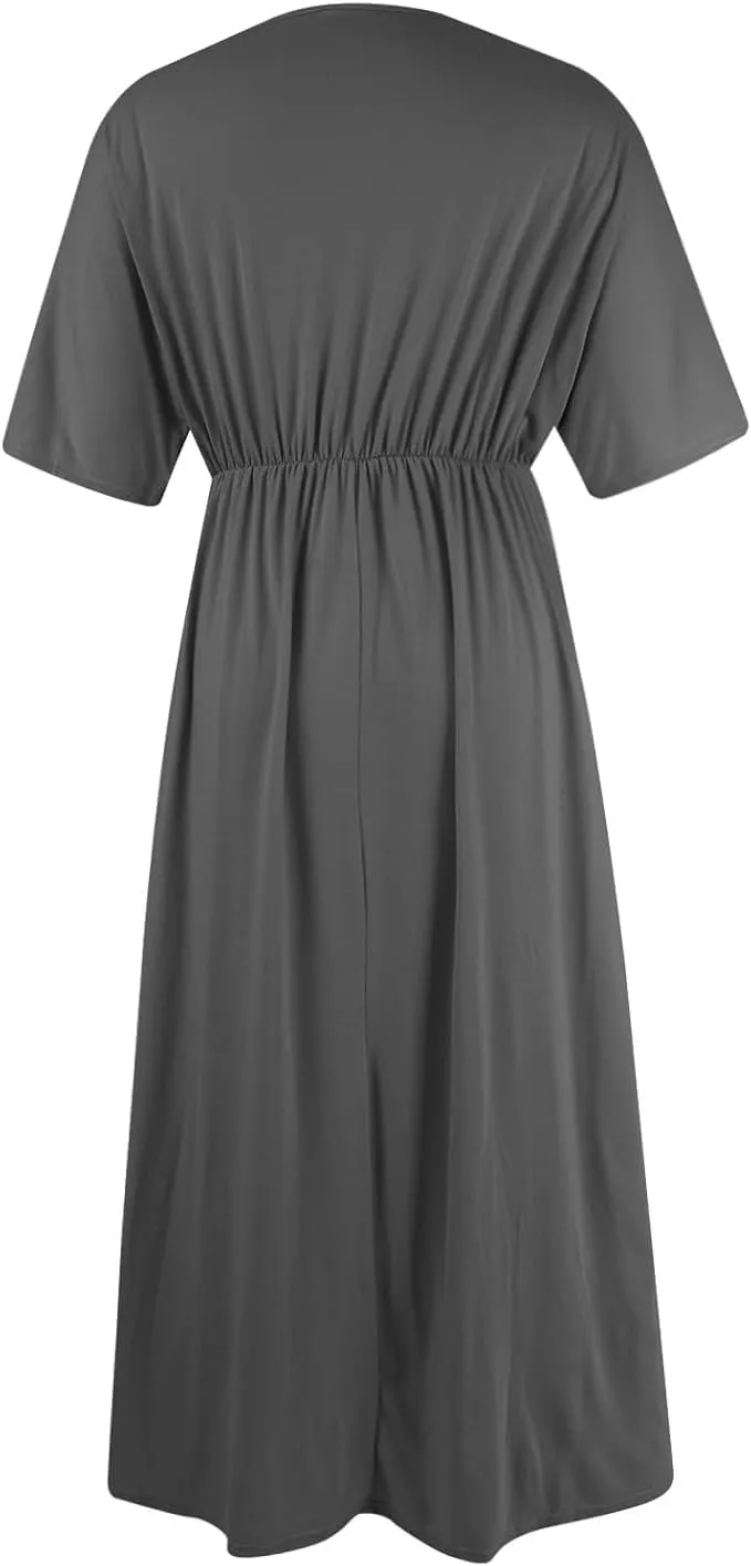 Women's Solid Color High Waist Slit Dress Holiday Beach Split Maxi Dresses Swimsuit Cover Up Flowy Midi Dress