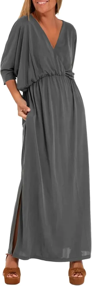 Women's Solid Color High Waist Slit Dress Holiday Beach Split Maxi Dresses Swimsuit Cover Up Flowy Midi Dress