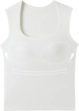 Women's Square Neck Spaghetti Strap Tank Tops with Built in Bra Seamless Camisole Yoga Sport Bra Silm Fit Cute Top