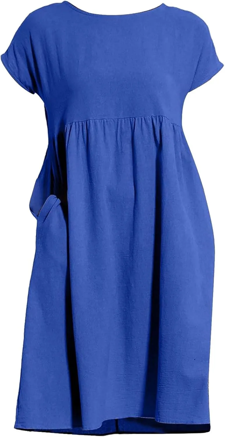 Women's Summer Dresses 2025 Beach Casual Deep V Neck Loose Short Sleeve Mini Sundress with Pockets