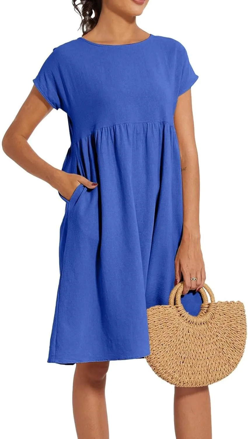 Women's Summer Dresses 2025 Beach Casual Deep V Neck Loose Short Sleeve Mini Sundress with Pockets