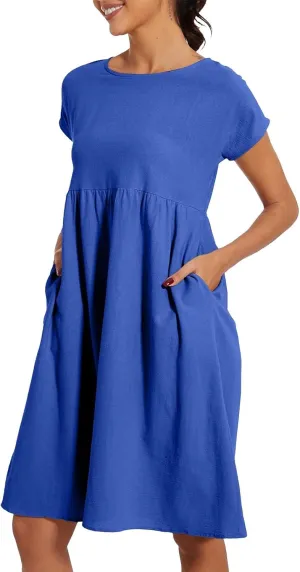 Women's Summer Dresses 2025 Beach Casual Deep V Neck Loose Short Sleeve Mini Sundress with Pockets