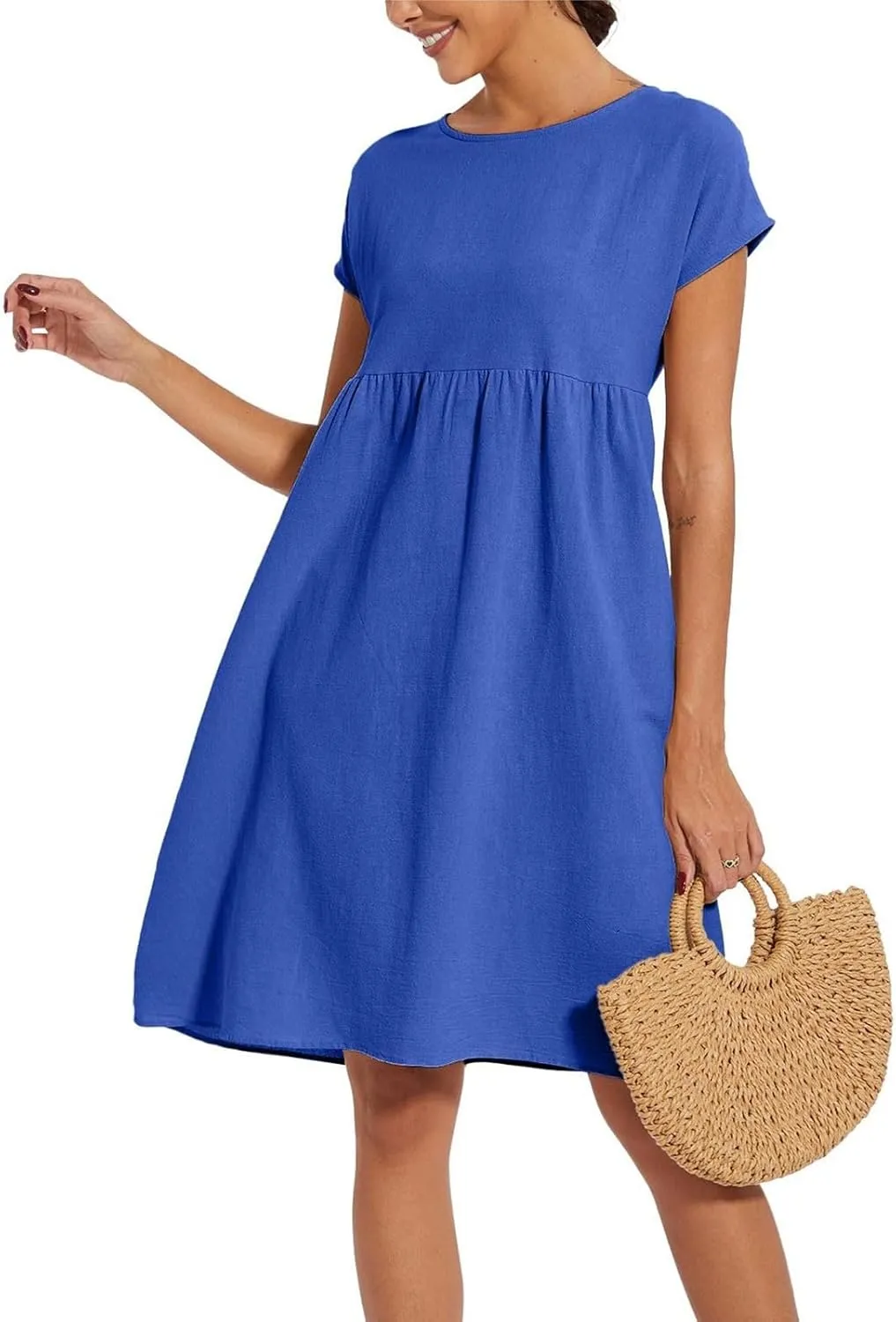 Women's Summer Dresses 2025 Beach Casual Deep V Neck Loose Short Sleeve Mini Sundress with Pockets