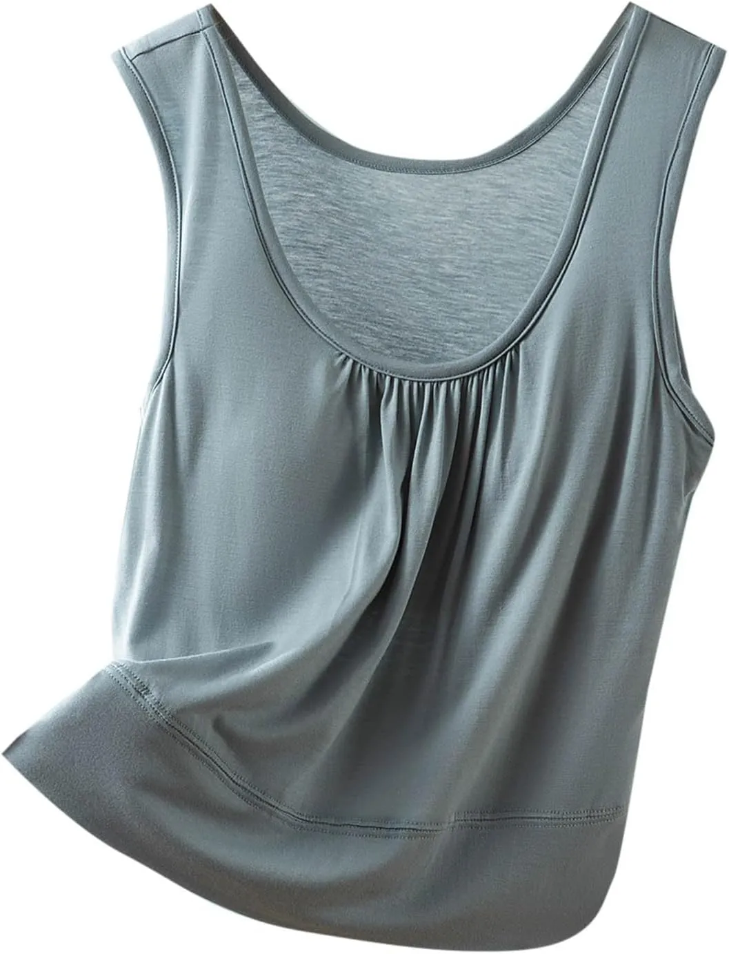 Womens Summer Sleeveless Pajama with Built in Bra Casual Modal Pleated Tank Tops Loose Soft Scoop Neck Tunic Tshirts
