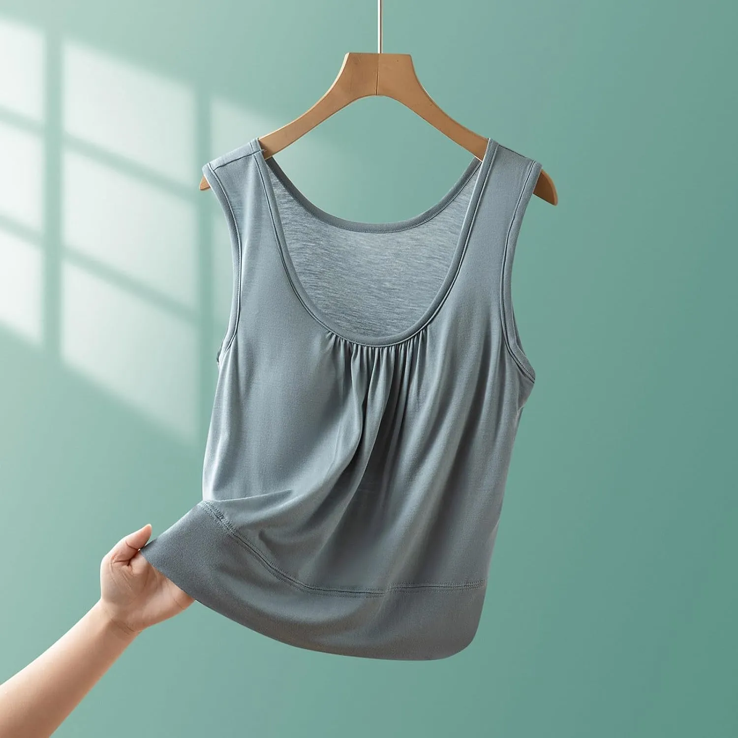 Womens Summer Sleeveless Pajama with Built in Bra Casual Modal Pleated Tank Tops Loose Soft Scoop Neck Tunic Tshirts