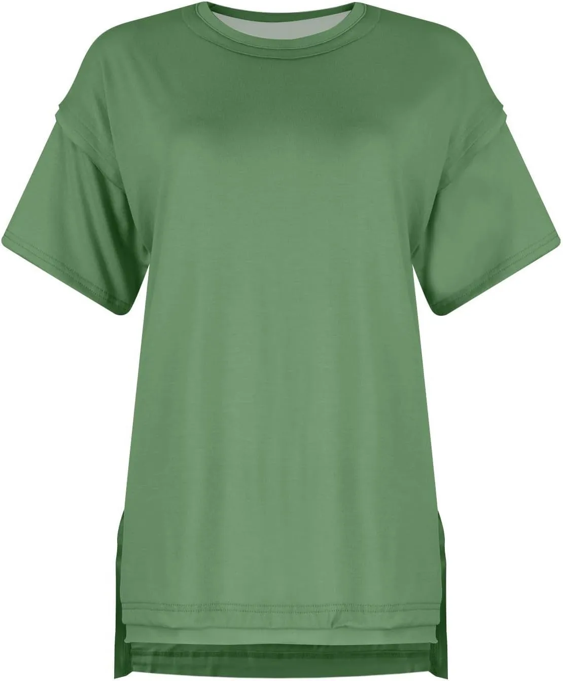 Womens Summer T Shirts Oversized Short Sleeve Crew Neck Loose Tops Side Split Hem Solid Color Basic Casual Tee 2025