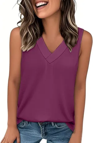 Women's Summer Tank Top Trendy 2025 Vacation Sleeveless V Neck Loose Fit Tee Shirts Beach Fashion Outfits