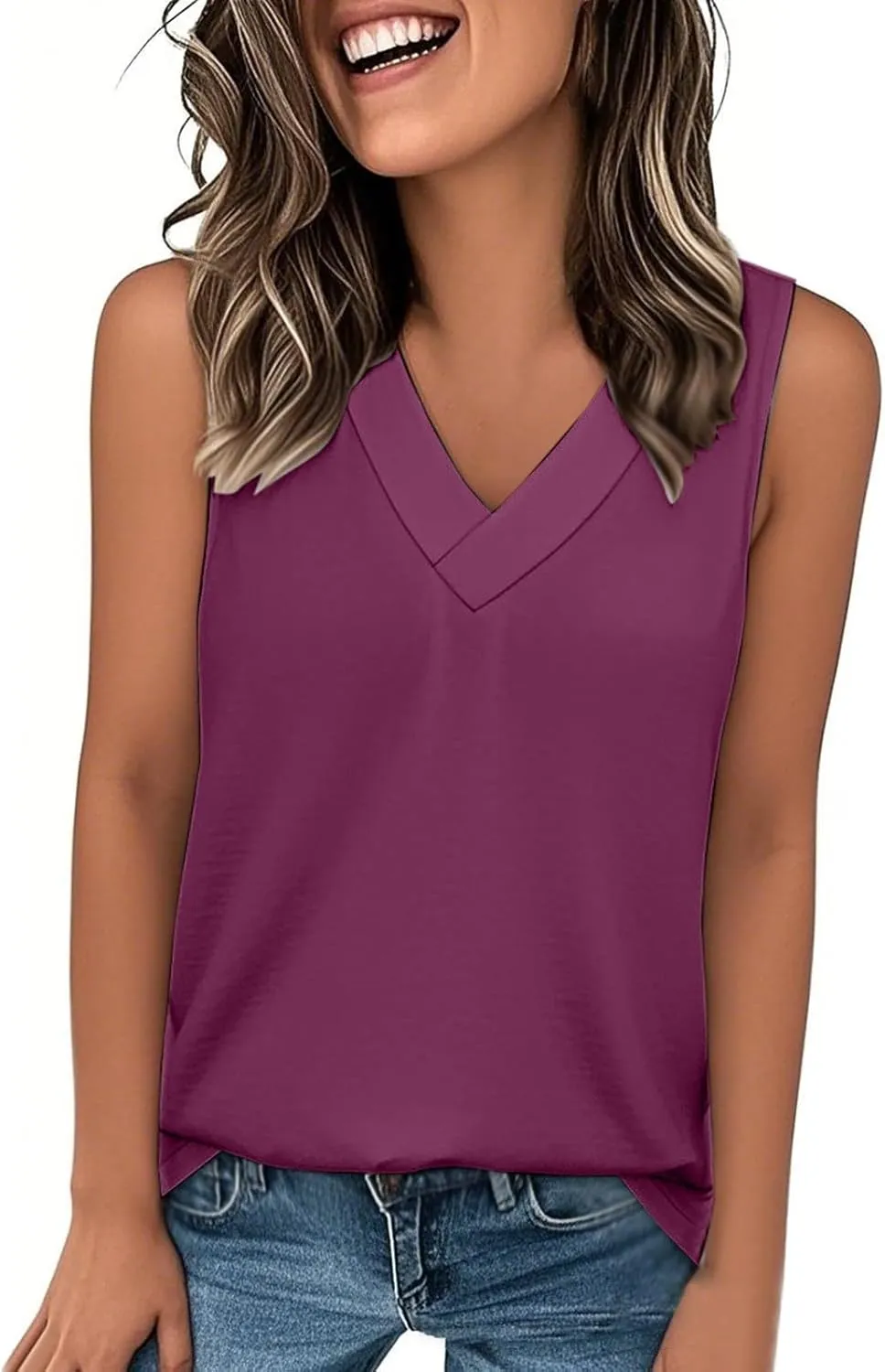 Women's Summer Tank Top Trendy 2025 Vacation Sleeveless V Neck Loose Fit Tee Shirts Beach Fashion Outfits