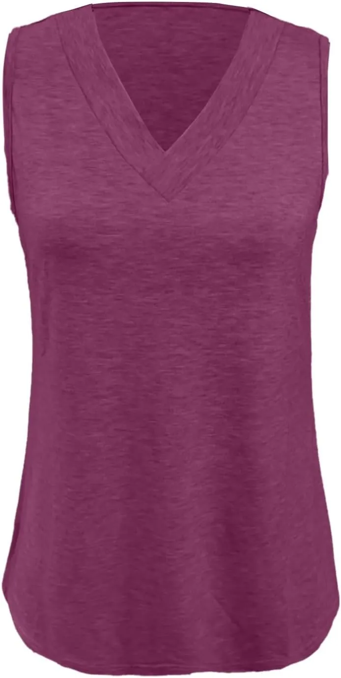 Women's Summer Tank Top Trendy 2025 Vacation Sleeveless V Neck Loose Fit Tee Shirts Beach Fashion Outfits