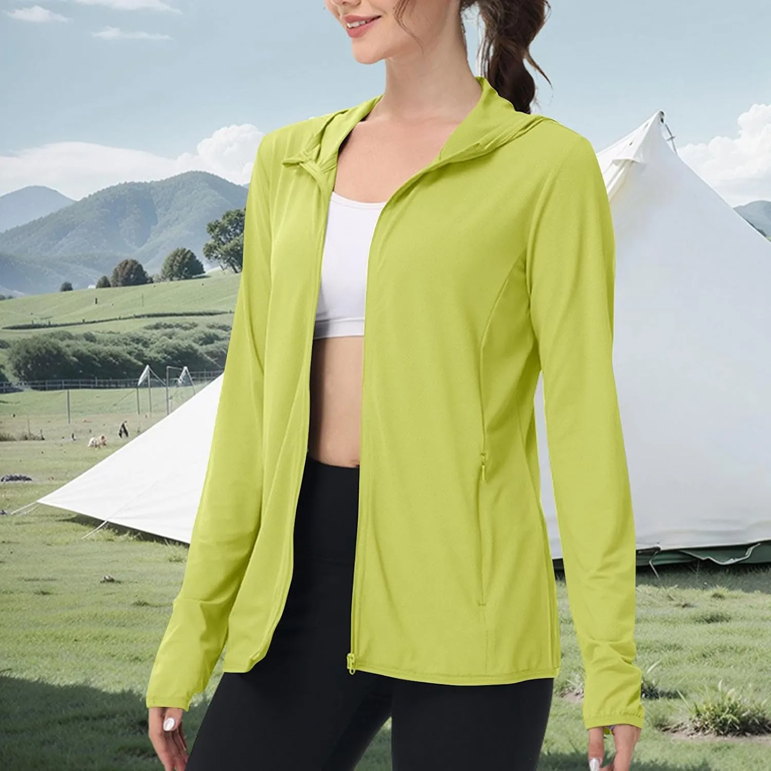 Womens Sunscreen Jacket Hoodies Sweater Long Sleeve Pockets Outdoor Lattice Splicing Pullover Sweatshirts Coats