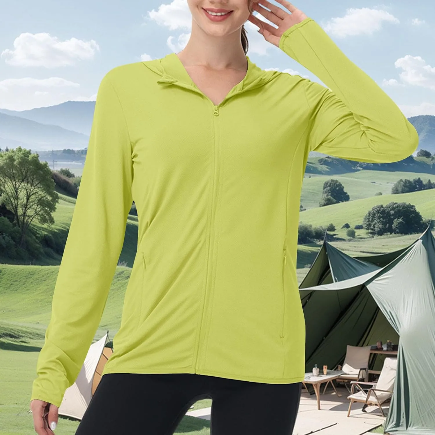 Womens Sunscreen Jacket Hoodies Sweater Long Sleeve Pockets Outdoor Lattice Splicing Pullover Sweatshirts Coats