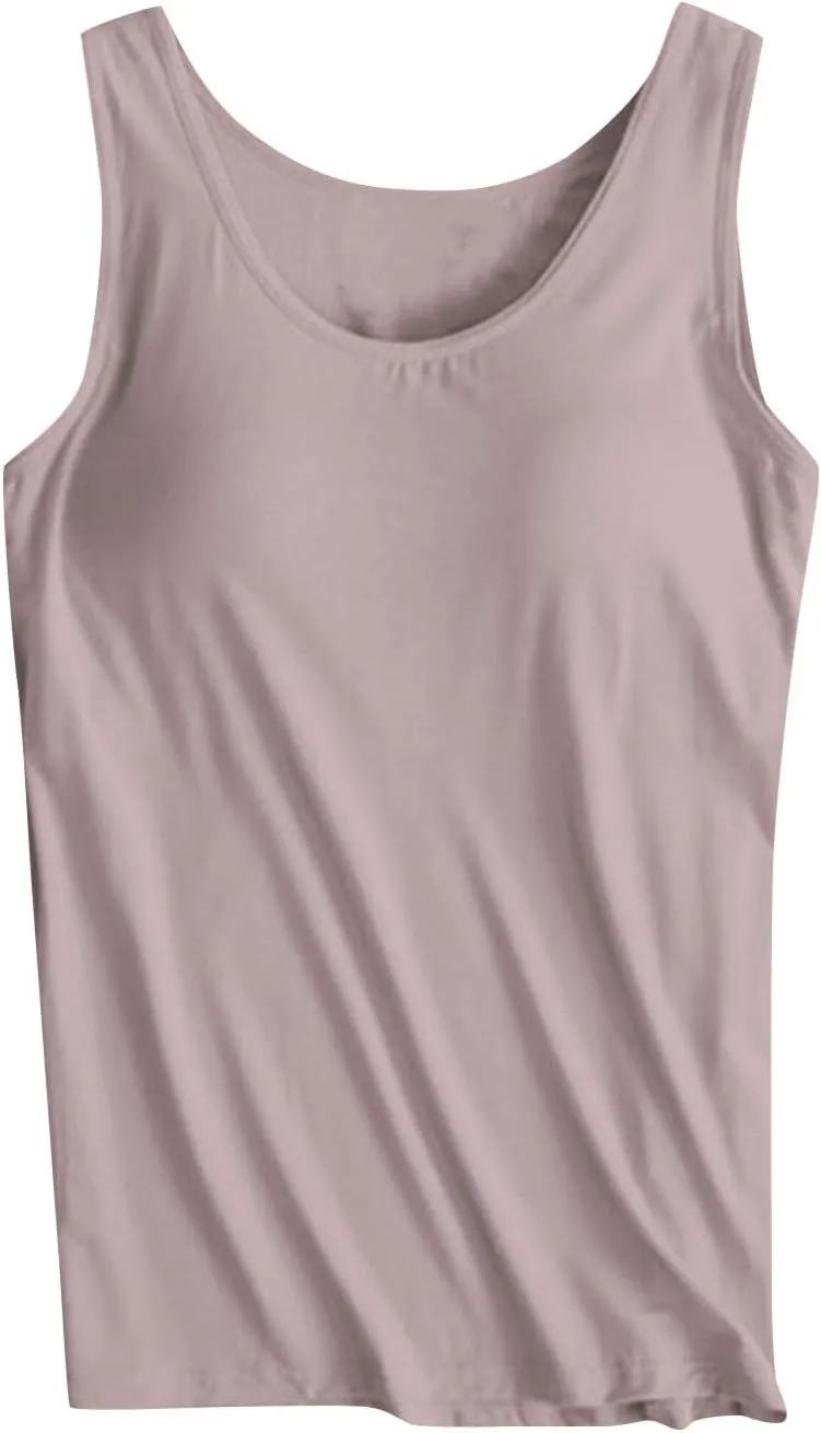 Womens Tank Tops with Built in Bra Summer Casual Basic Modal Padded Yoga Shirts Loose Stretch Workout Camisoles Tees