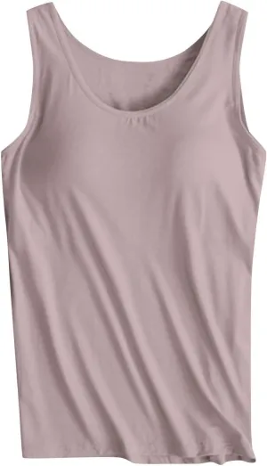 Womens Tank Tops with Built in Bra Summer Casual Basic Modal Padded Yoga Shirts Loose Stretch Workout Camisoles Tees