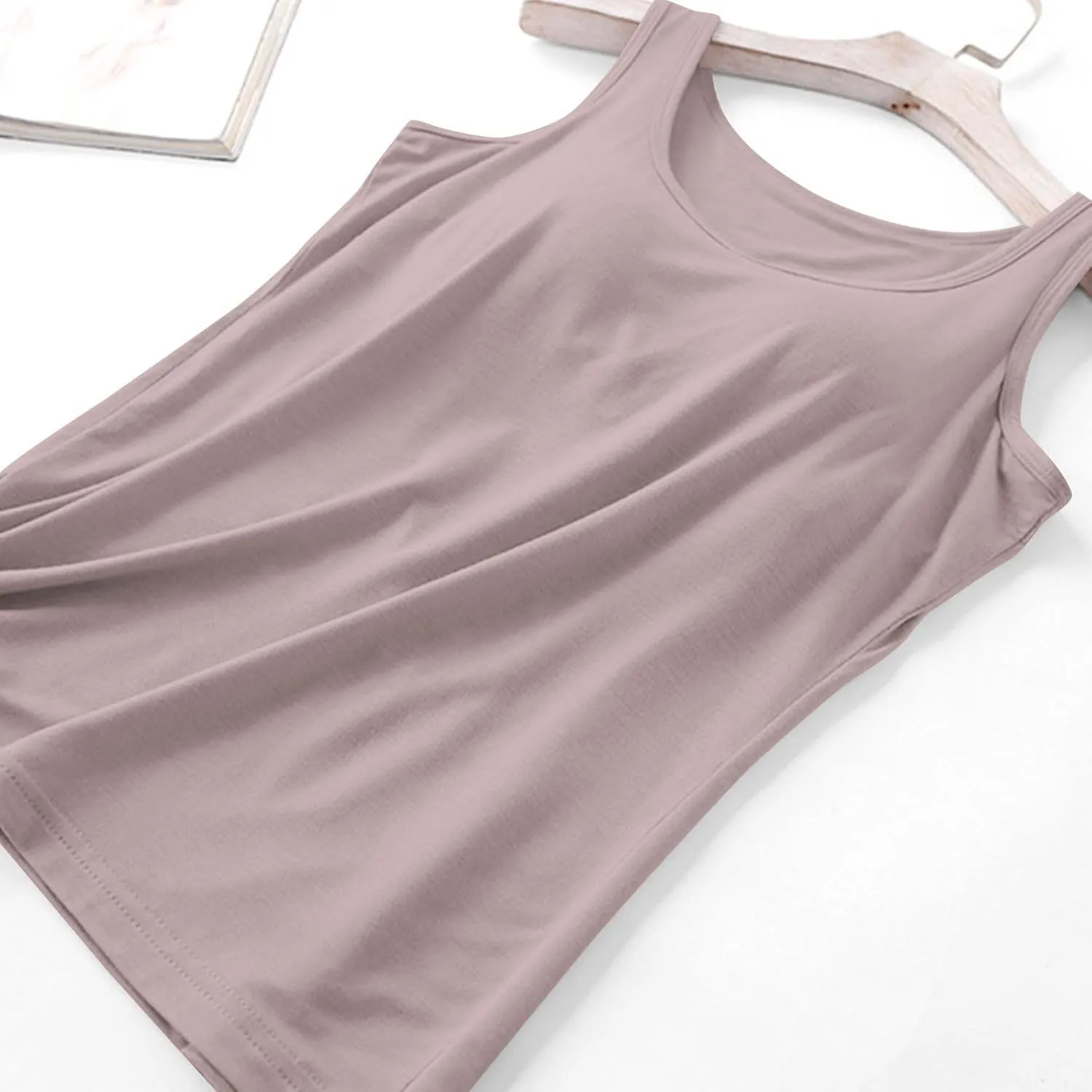 Womens Tank Tops with Built in Bra Summer Casual Basic Modal Padded Yoga Shirts Loose Stretch Workout Camisoles Tees