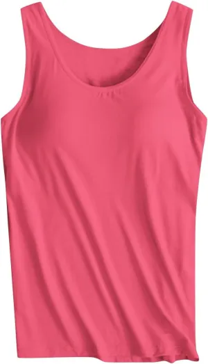 Womens Tank Tops with Built in Bra Summer Casual Basic Modal Padded Yoga Shirts Loose Stretch Workout Camisoles Tees