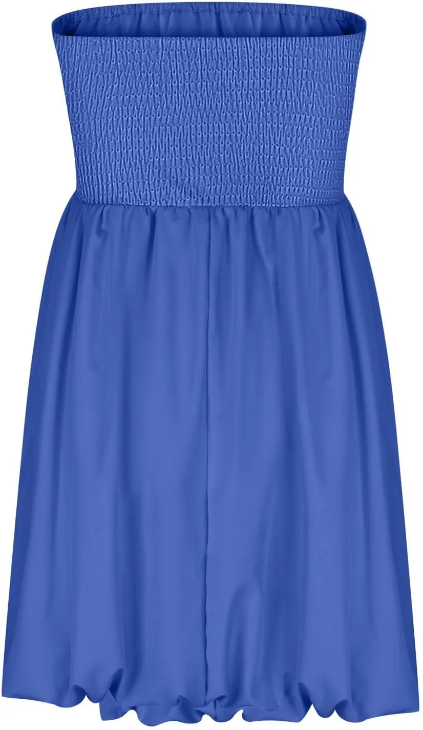 Women's Tube Top Dress 2025 Summer Casual Smocked A Line Sundress Trendy Strapless Bubble Short Beach Mini Dresses