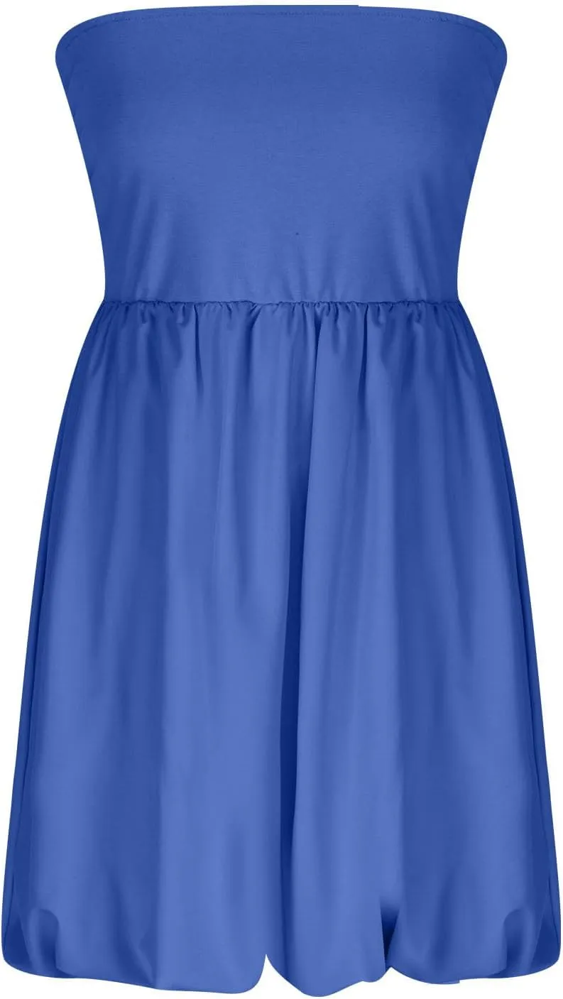 Women's Tube Top Dress 2025 Summer Casual Smocked A Line Sundress Trendy Strapless Bubble Short Beach Mini Dresses