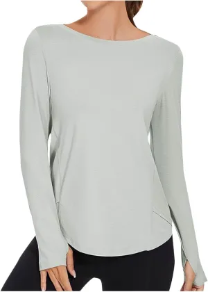 Women's UPF 50  Shirts Round Neck Smooth Long Sleeve T-Shirt Fashion Gym Yoga Tees Sun Protection Hiking Blouse