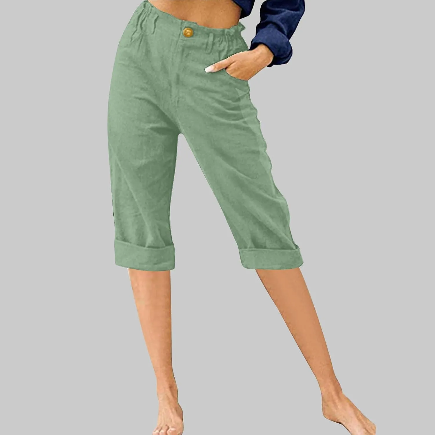 Womens Wide Leg Capri Pants Solid Color Straight Leg Lounge Trousers Botton Elastic Loose Pants Pockets Slim Fit Pants