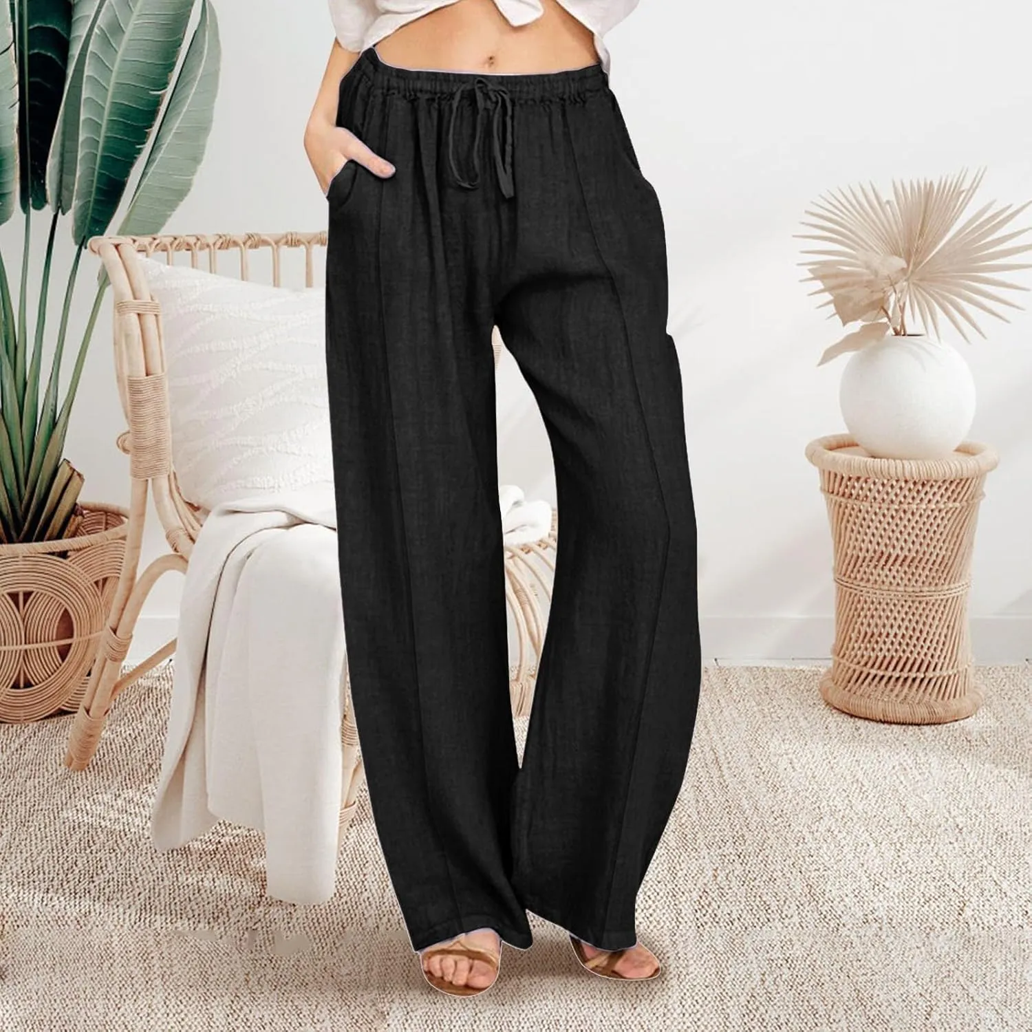 Women's Wide Leg Pants Winter Elastic Work Jeans with Pockets Fleece Lined Water Resistant