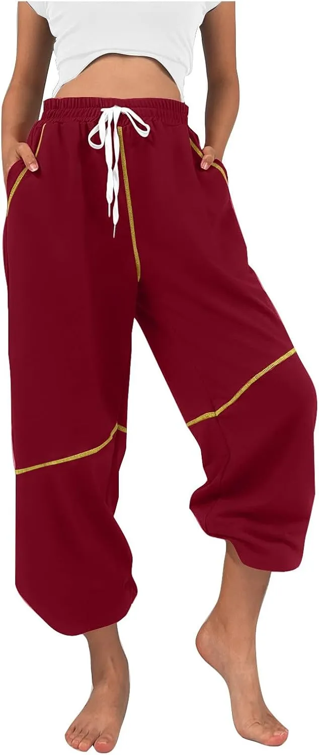 Women's Wide Leg Sweatpants 2025 Baggy Wide Fleece Lined Straight Leg Pant Drawstring Athletic Joggers with Pockets