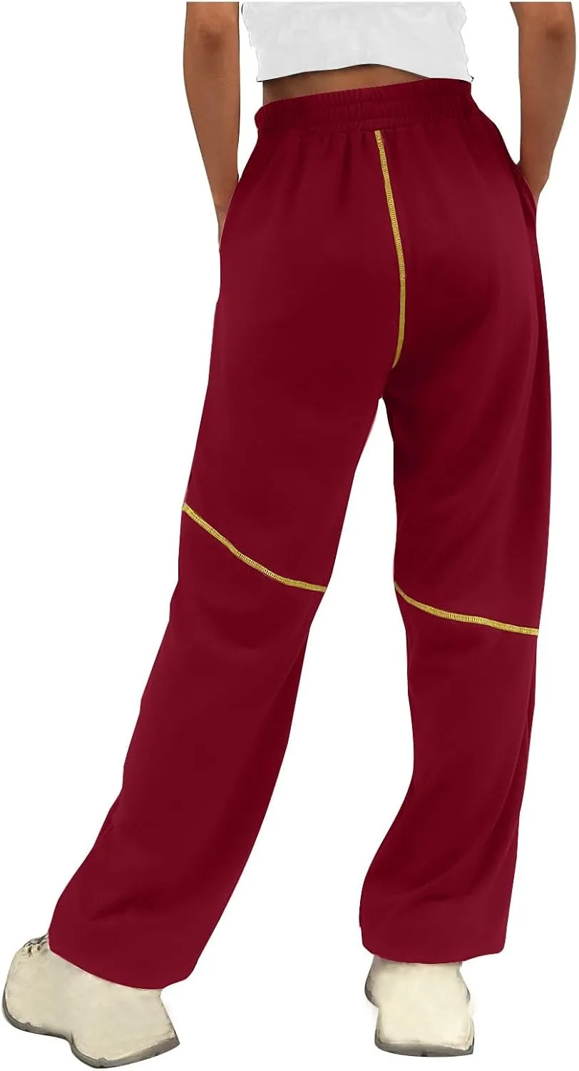 Women's Wide Leg Sweatpants 2025 Baggy Wide Fleece Lined Straight Leg Pant Drawstring Athletic Joggers with Pockets