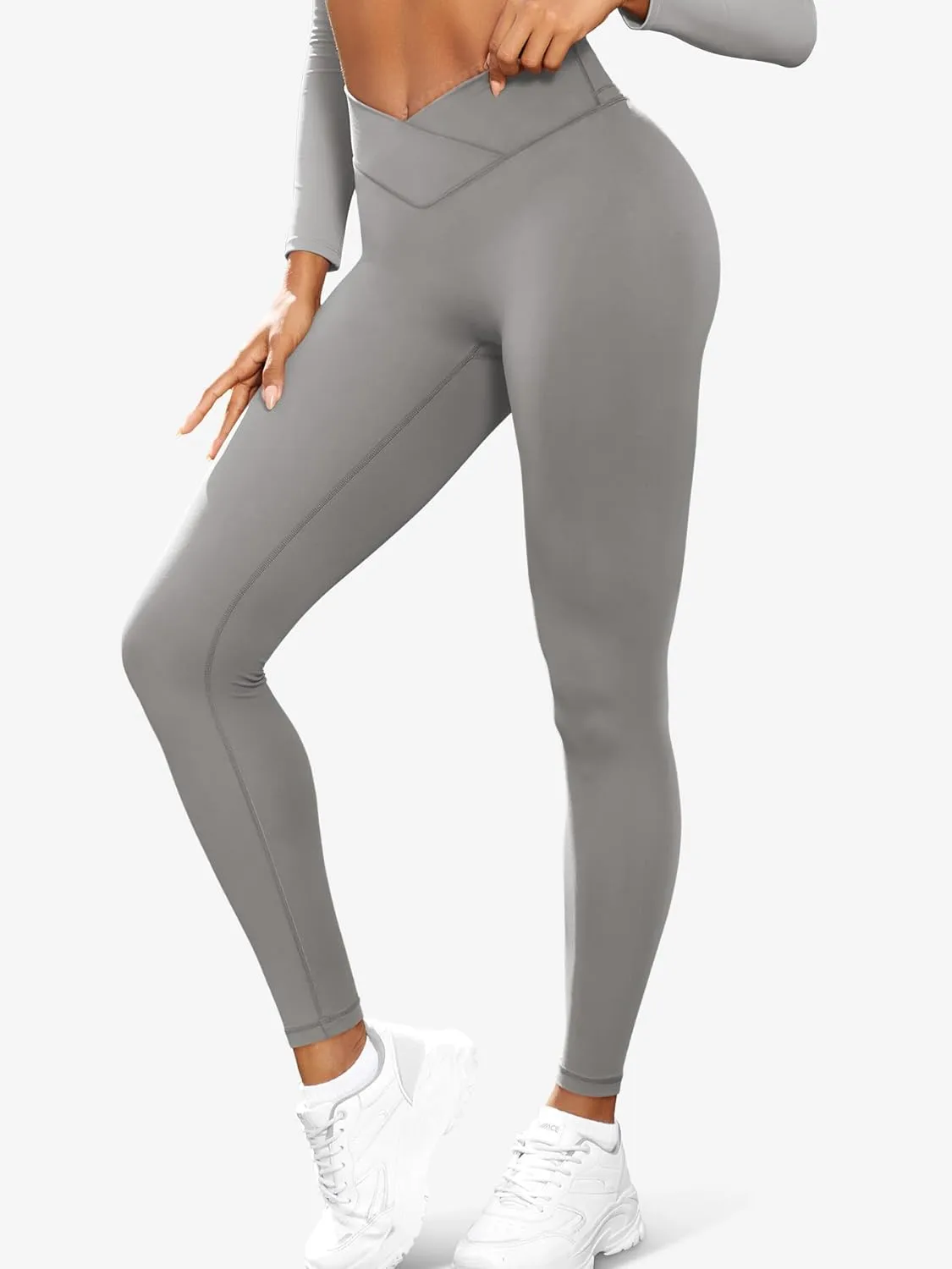 YEOREO Cross Waist Butt Lifting Workout Leggings for Women Hidden Scrunch Yoga Pants Crossover Tummy Control Leggings