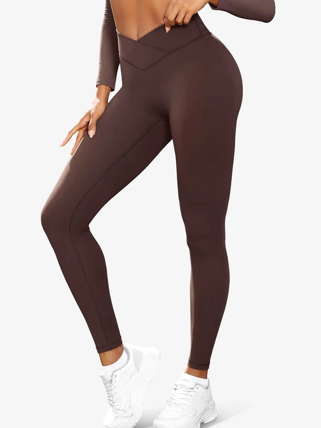 YEOREO Cross Waist Butt Lifting Workout Leggings for Women Hidden Scrunch Yoga Pants Crossover Tummy Control Leggings