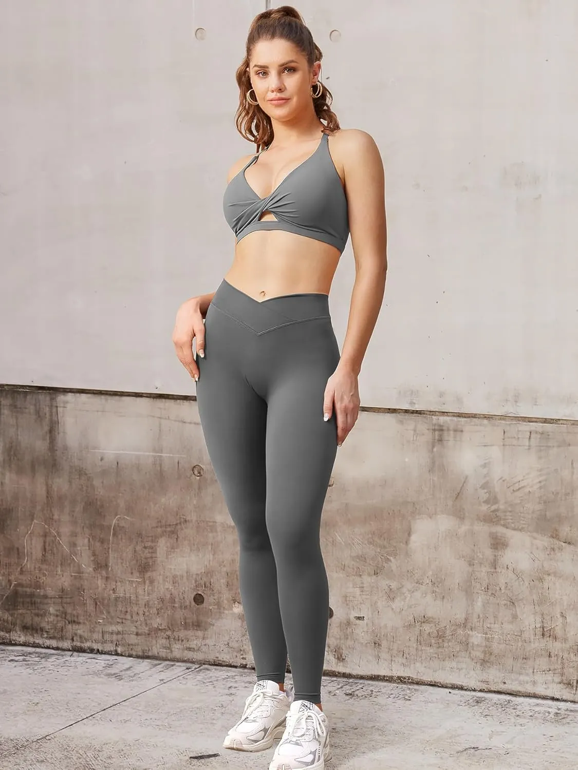YEOREO Cross Waist Butt Lifting Workout Leggings for Women Hidden Scrunch Yoga Pants Crossover Tummy Control Leggings