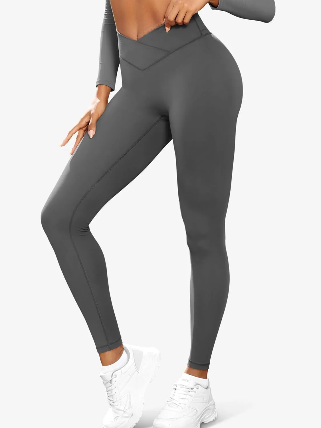 YEOREO Cross Waist Butt Lifting Workout Leggings for Women Hidden Scrunch Yoga Pants Crossover Tummy Control Leggings