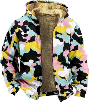 Yesunpxs Winter Jackets for Men Heavyweight Sweatshirt Hoodie Coat Fleece Sherpa Lined Zip Up Sweatshirt Jacket with Pockets