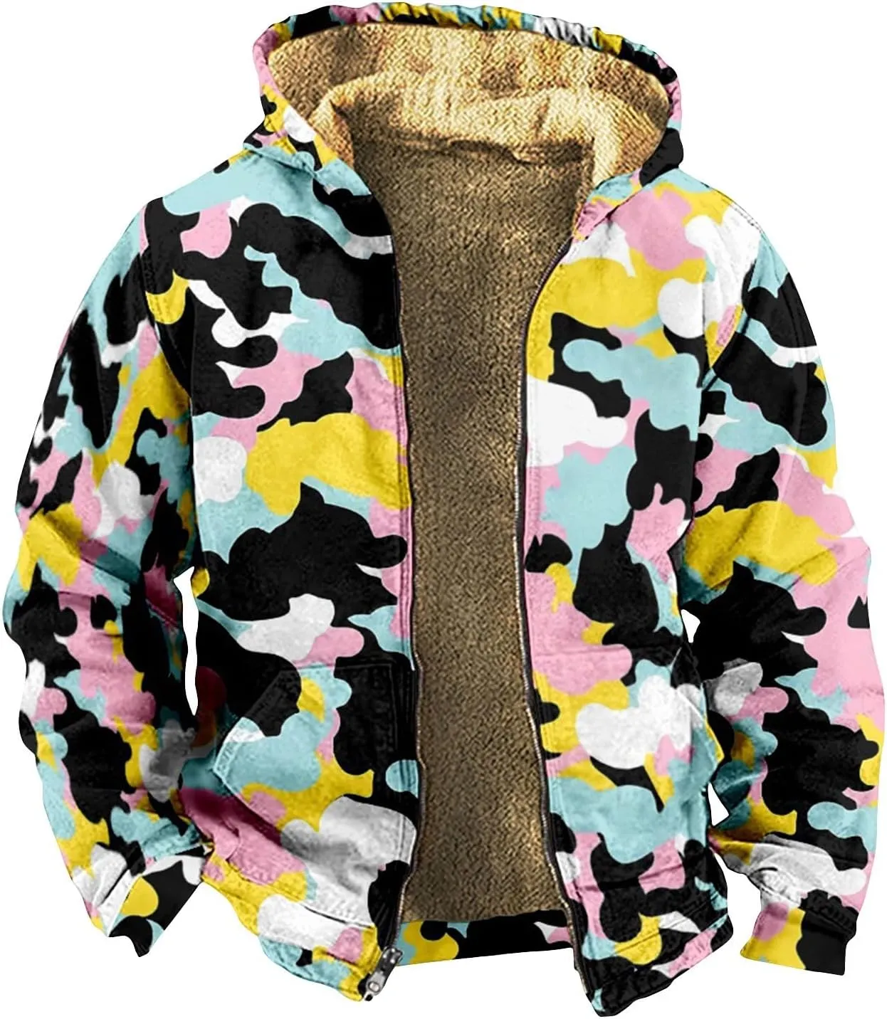 Yesunpxs Winter Jackets for Men Heavyweight Sweatshirt Hoodie Coat Fleece Sherpa Lined Zip Up Sweatshirt Jacket with Pockets