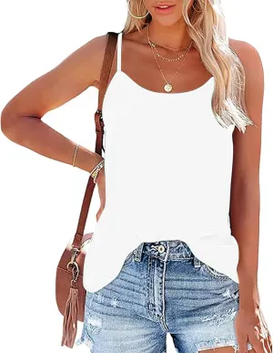 YRAETENM Womens Spaghetti Strap Tank Top Scoop Neck Sleeveless Camisole Tops Loose Fit Dressy Casual Shirts Summer Outfits