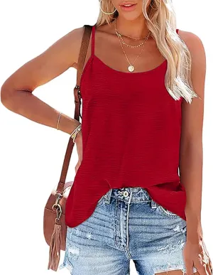 YRAETENM Womens Spaghetti Strap Tank Top Scoop Neck Sleeveless Camisole Tops Loose Fit Dressy Casual Shirts Summer Outfits