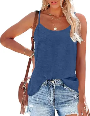 YRAETENM Womens Spaghetti Strap Tank Top Scoop Neck Sleeveless Camisole Tops Loose Fit Dressy Casual Shirts Summer Outfits