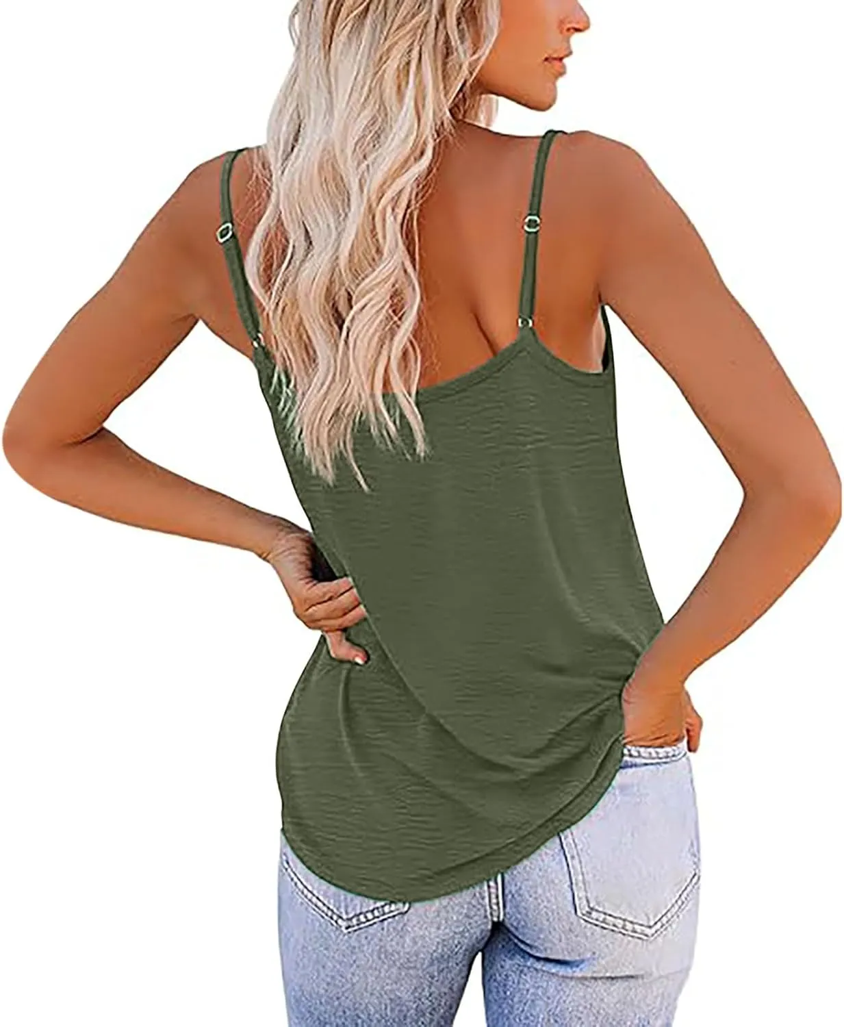 YRAETENM Womens Spaghetti Strap Tank Top Scoop Neck Sleeveless Camisole Tops Loose Fit Dressy Casual Shirts Summer Outfits