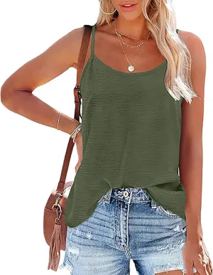 YRAETENM Womens Spaghetti Strap Tank Top Scoop Neck Sleeveless Camisole Tops Loose Fit Dressy Casual Shirts Summer Outfits