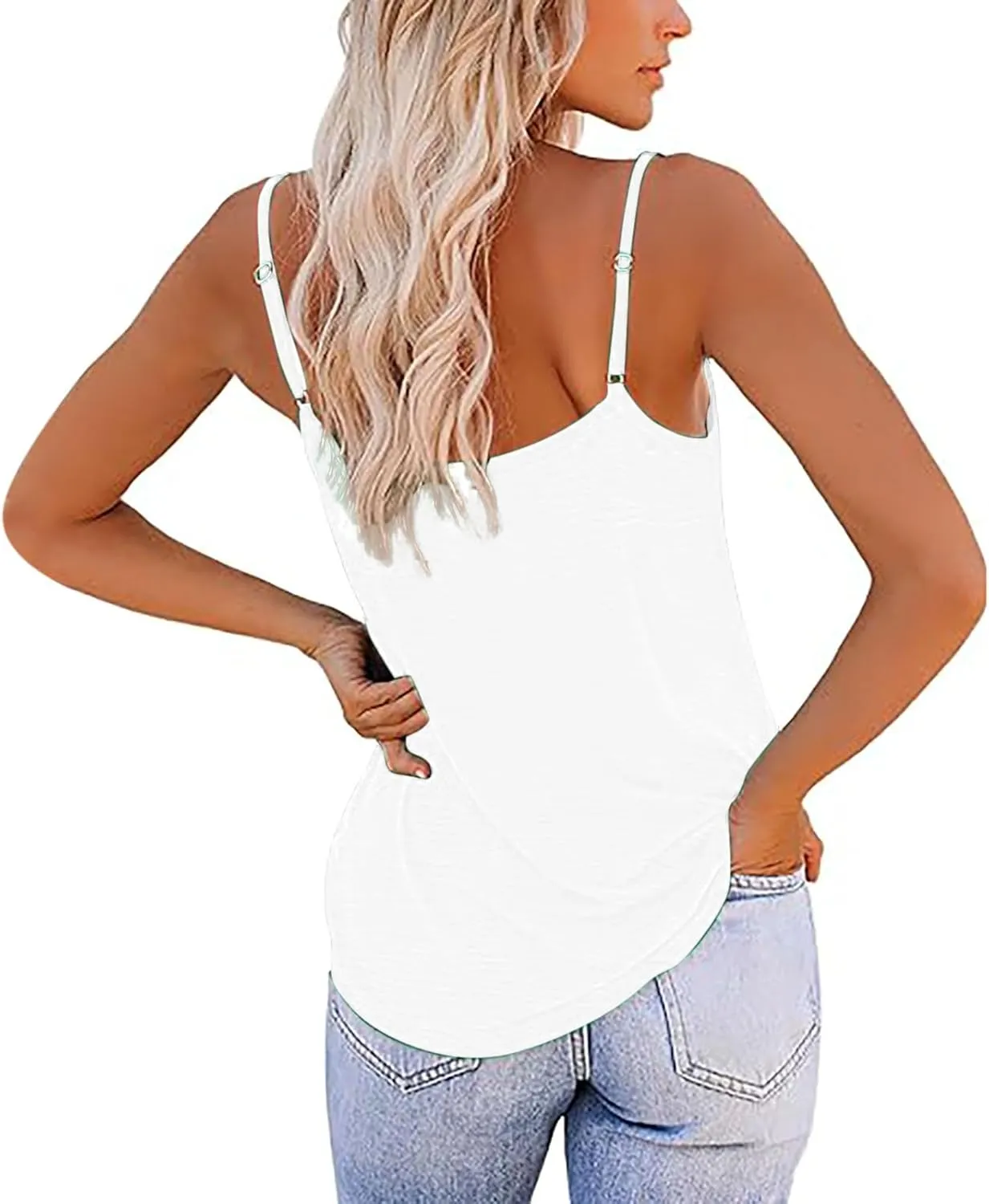YRAETENM Womens Spaghetti Strap Tank Top Scoop Neck Sleeveless Camisole Tops Loose Fit Dressy Casual Shirts Summer Outfits