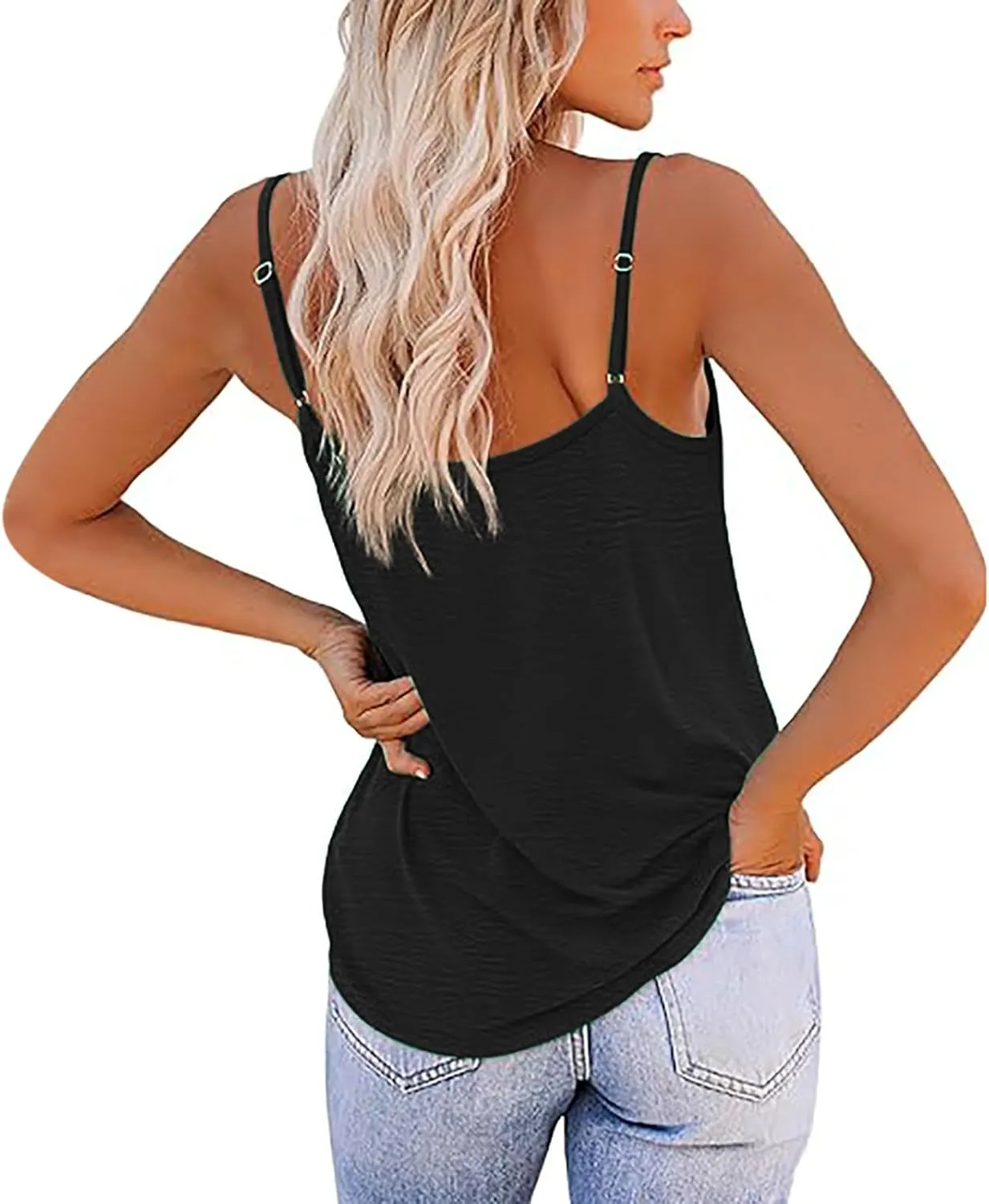 YRAETENM Womens Spaghetti Strap Tank Top Scoop Neck Sleeveless Camisole Tops Loose Fit Dressy Casual Shirts Summer Outfits