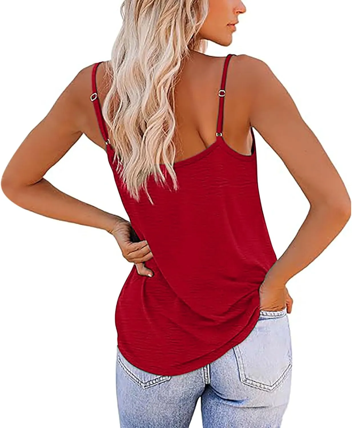YRAETENM Womens Spaghetti Strap Tank Top Scoop Neck Sleeveless Camisole Tops Loose Fit Dressy Casual Shirts Summer Outfits