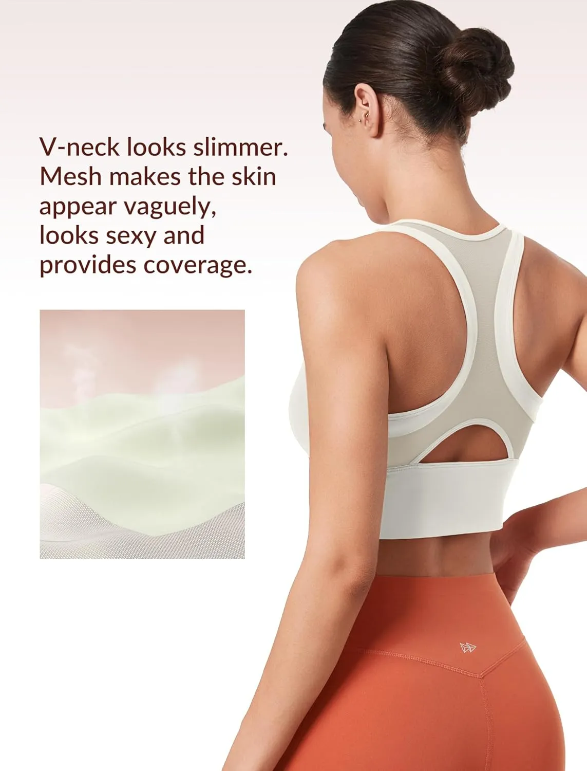 Yvette Mesh Desin Sports Bras for Women Wide Sides Racerback V Neck Yoga Bras Tank Top