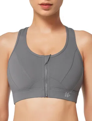 Yvette Zip Front Sports Bra - High Impact Sports Bras for Women Plus Size Workout Fitness Running