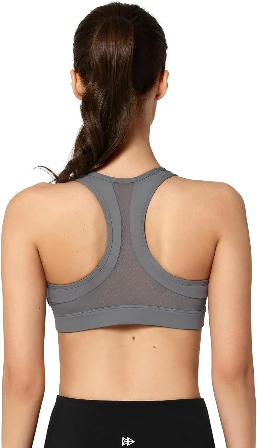 Yvette Zip Front Sports Bra - High Impact Sports Bras for Women Plus Size Workout Fitness Running