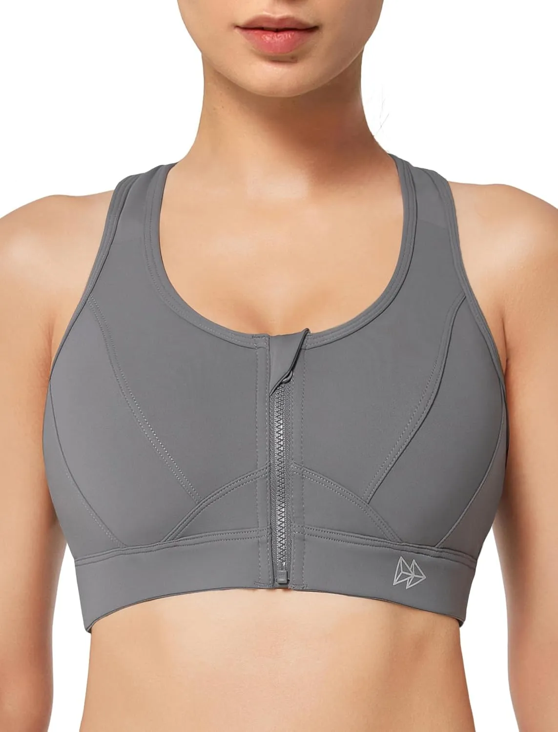 Yvette Zip Front Sports Bra - High Impact Sports Bras for Women Plus Size Workout Fitness Running