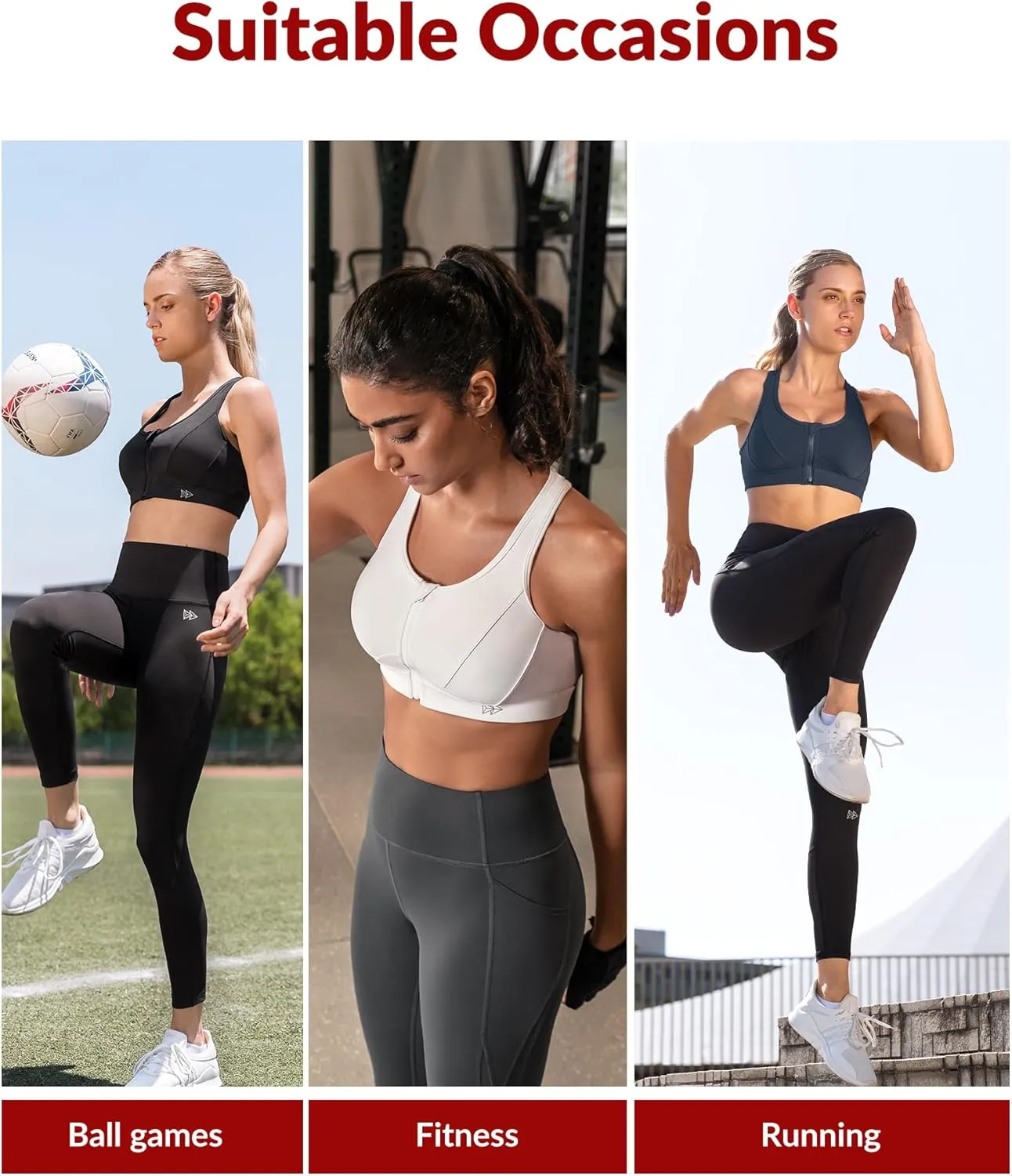 Yvette Zip Front Sports Bra - High Impact Sports Bras for Women Plus Size Workout Fitness Running