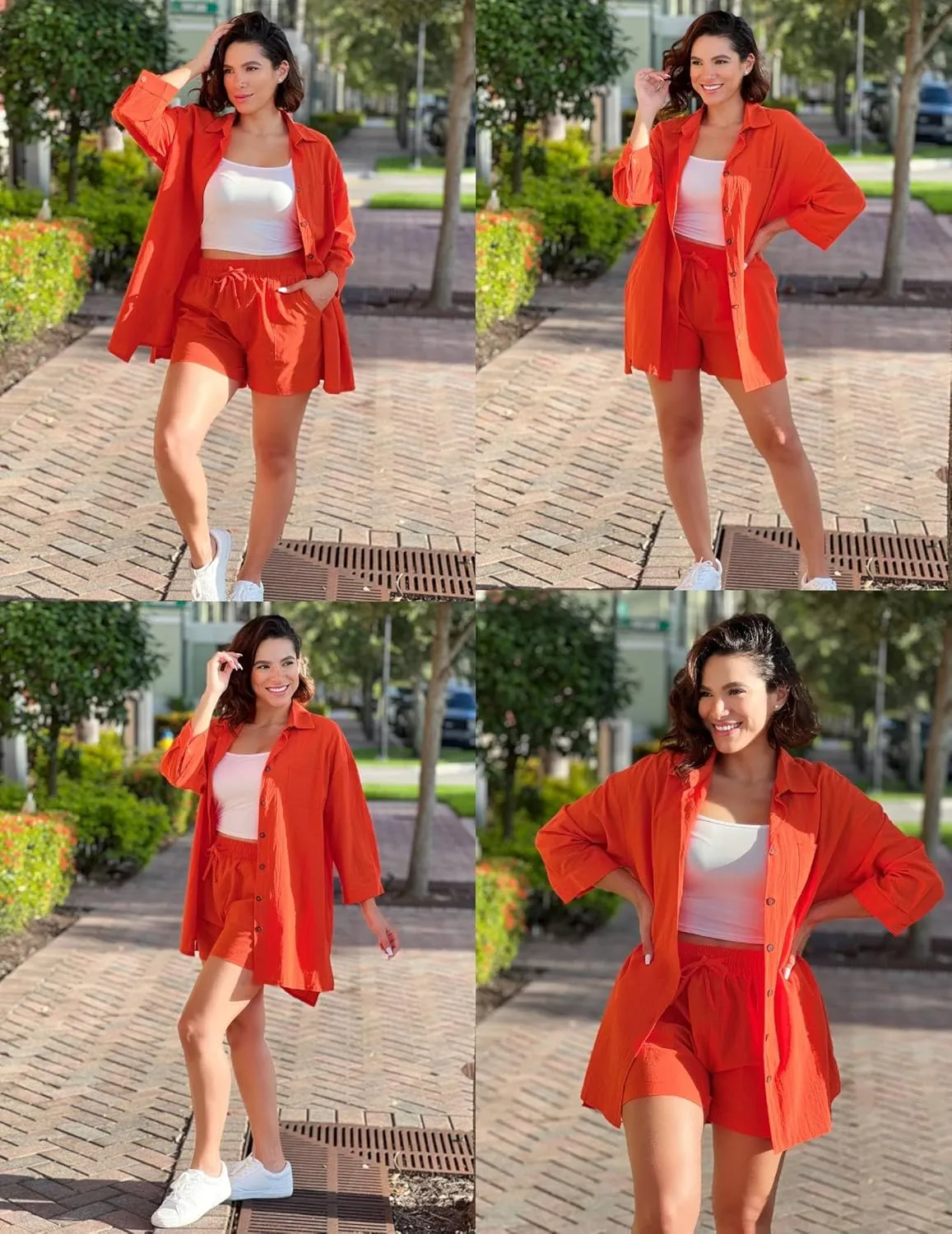 Zeagoo Women’s 2 Piece Lounge Tracksuit Outfit Sets Cotton Linen High Low Shirt and Drawstring Casual Shorts Set